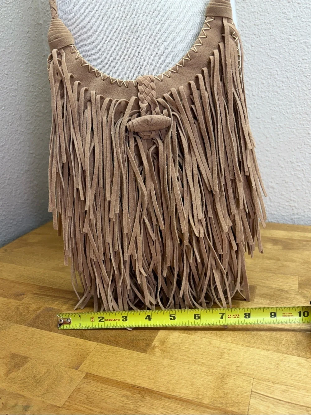 Sam Forever Fringe Hobo Bag Taupe Faux Suede Boho Festival Purse